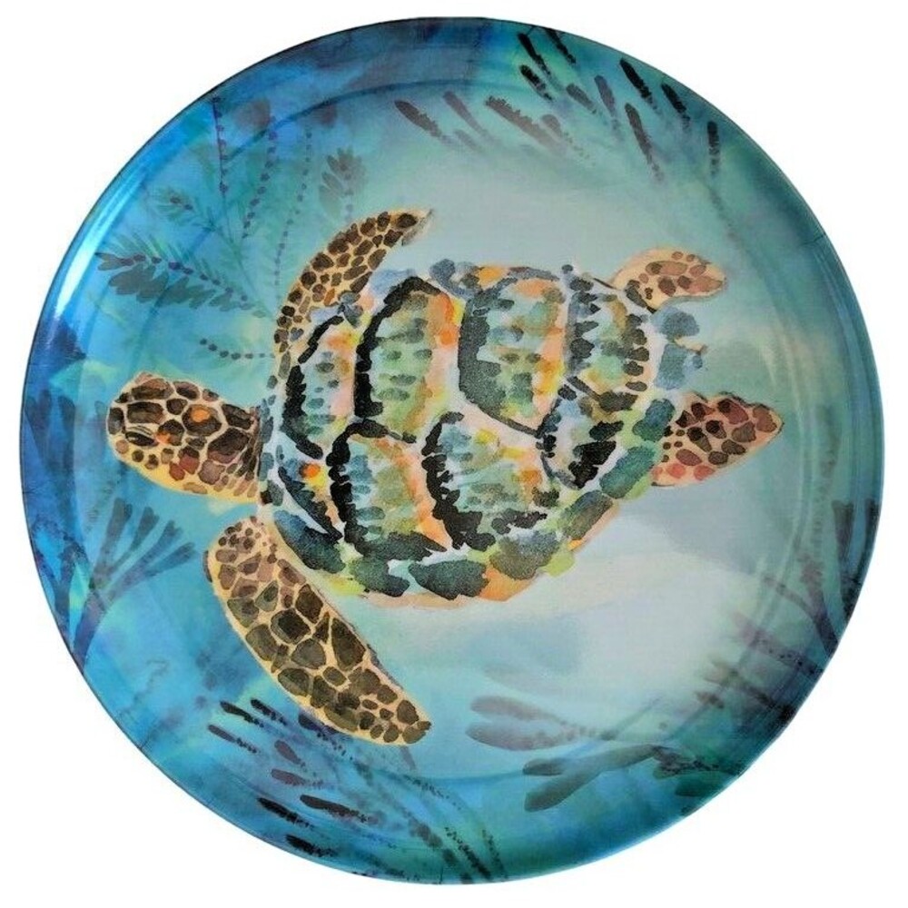 Sea Turtle Melamine Dinner Plates Dishes 11" Round Set of 4 Summer Beach Blue